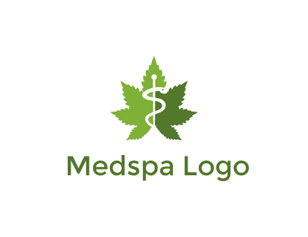 Rod of Asclepius inside marijuana leaf for a medicine logo