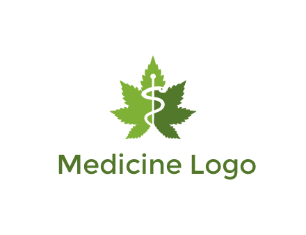 Rod of Asclepius inside marijuana leaf for a medicine logo