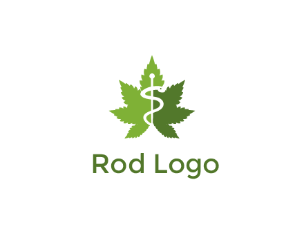 Rod of Asclepius inside marijuana leaf for a medicine logo