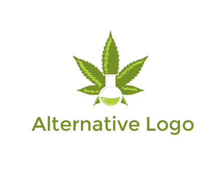 medical logo displaying laboratory flask with marijuana leaf