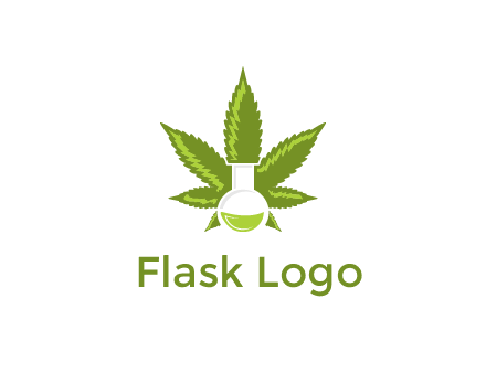 medical logo displaying laboratory flask with marijuana leaf