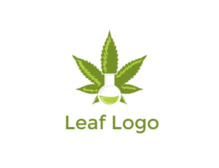 medical logo displaying laboratory flask with marijuana leaf