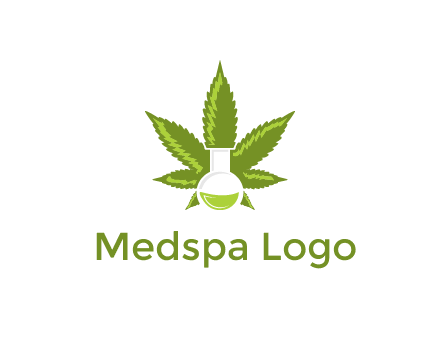 medical logo displaying laboratory flask with marijuana leaf