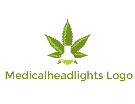 medical logo displaying laboratory flask with marijuana leaf