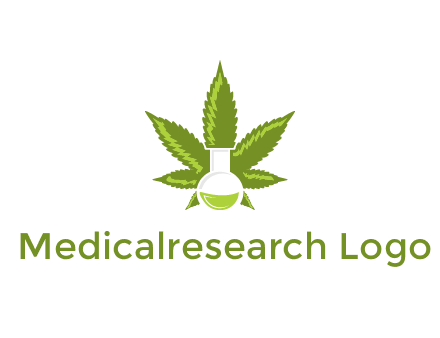 medical logo displaying laboratory flask with marijuana leaf