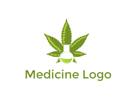 medical logo displaying laboratory flask with marijuana leaf