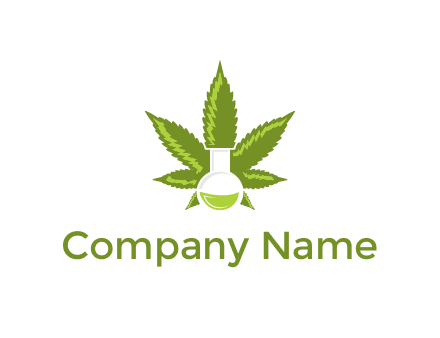 medical logo displaying laboratory flask with marijuana leaf