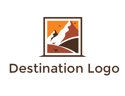 logo resembles a framed painting of the desert and mountains