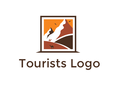 logo resembles a framed painting of the desert and mountains