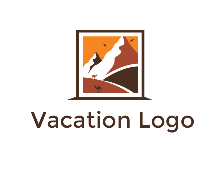 logo resembles a framed painting of the desert and mountains