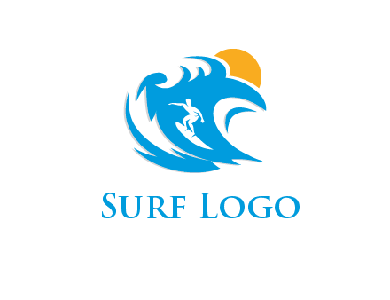 sun, surfing and the waves logo