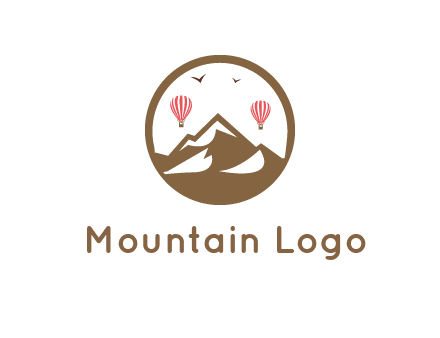 travel logo with hot air balloons over mountains