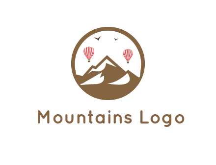 travel logo with hot air balloons over mountains