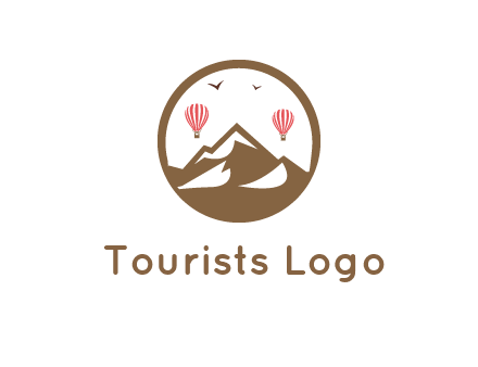 travel logo with hot air balloons over mountains