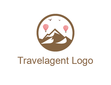 travel logo with hot air balloons over mountains