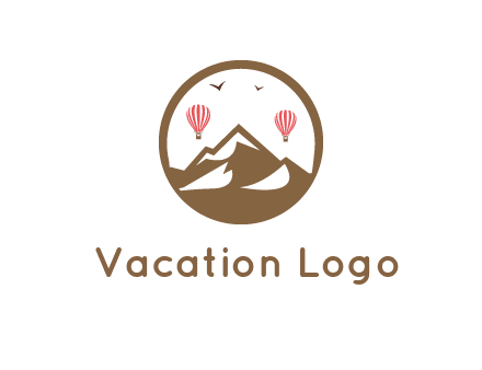 travel logo with hot air balloons over mountains