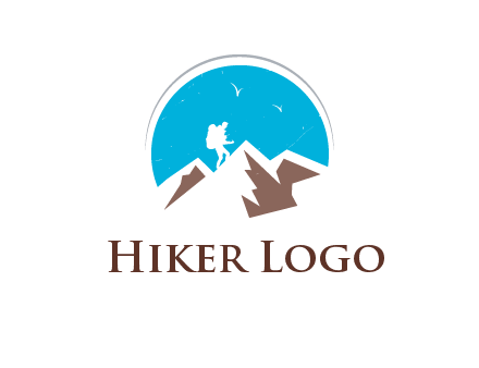 hiker climbing mountains logo