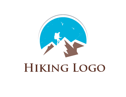 hiker climbing mountains logo