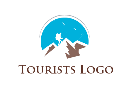 hiker climbing mountains logo