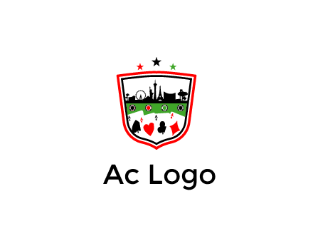 logo with aces in cards and outline of famous landmarks