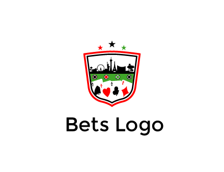 logo with aces in cards and outline of famous landmarks