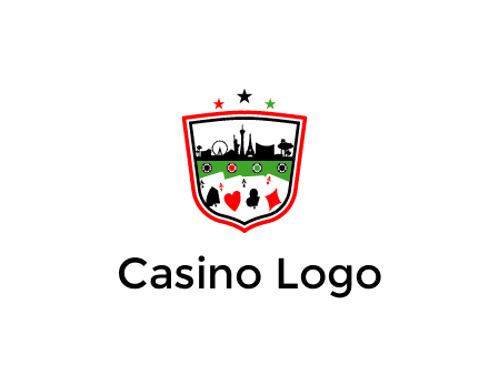 logo with aces in cards and outline of famous landmarks