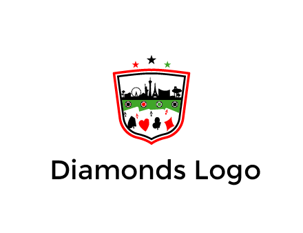 logo with aces in cards and outline of famous landmarks