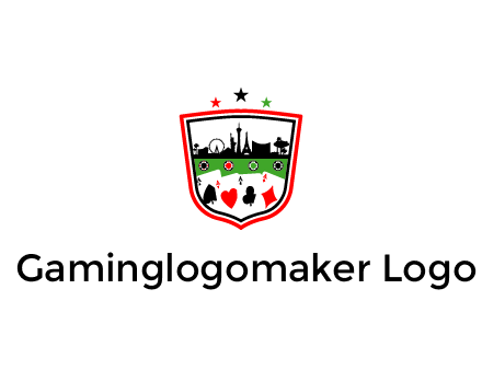 logo with aces in cards and outline of famous landmarks