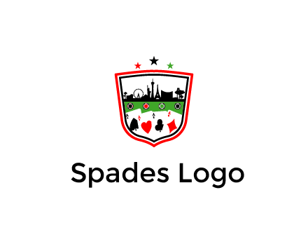 logo with aces in cards and outline of famous landmarks