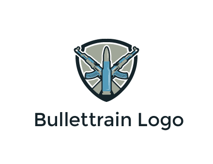 badge shape logo with a bullet and two AK-47 rifles crossed