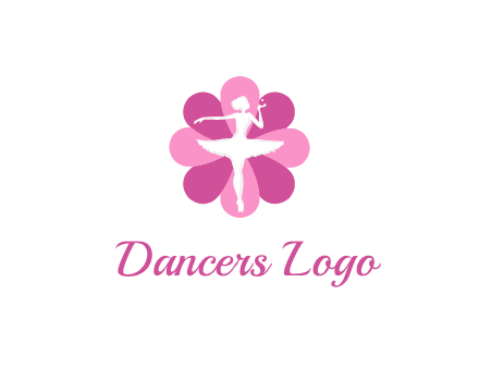 ballerina in a feminine flower shaped logo