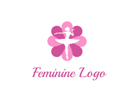 ballerina in a feminine flower shaped logo