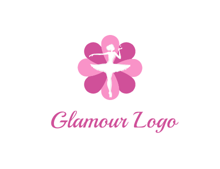 ballerina in a feminine flower shaped logo