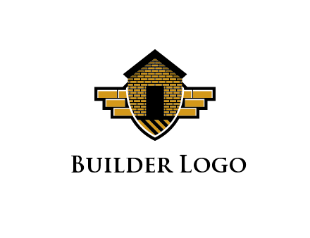 badge shape logo with a brick house