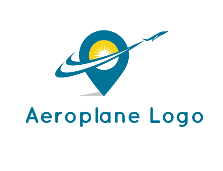 airplane flying around a sun geotag logo