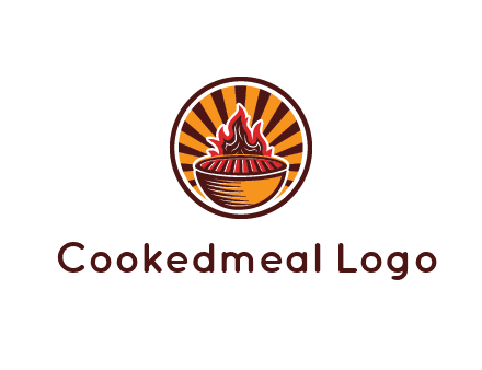 circular logo with a flaming grill