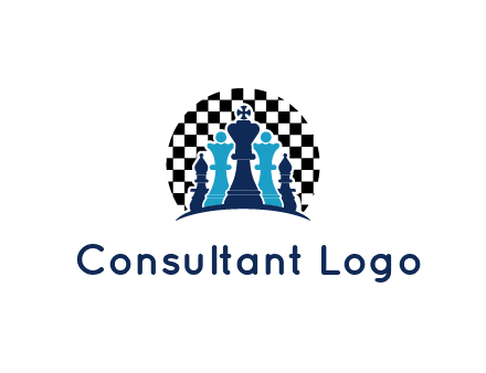 chess pieces  with a chessboard background logo