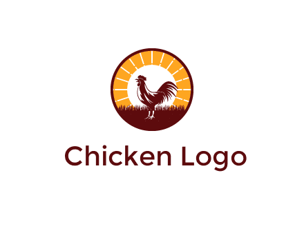 rooster standing in front of the sun logo