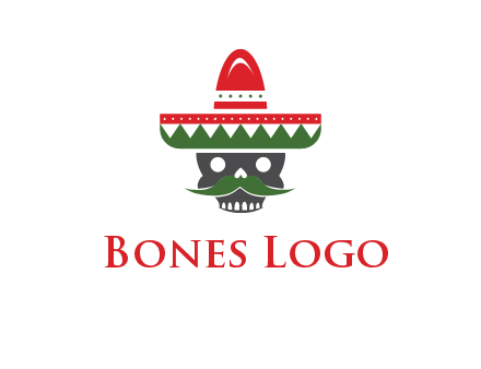 skull with mustache and Mexican hat icon