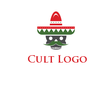 skull with mustache and Mexican hat icon