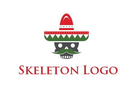 skull with mustache and Mexican hat icon