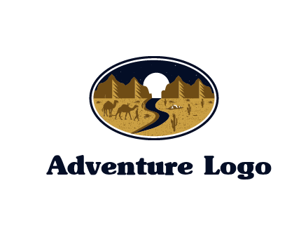 desert moon logo with camels and cactus