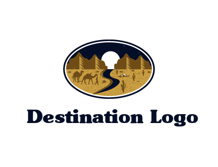 desert moon logo with camels and cactus