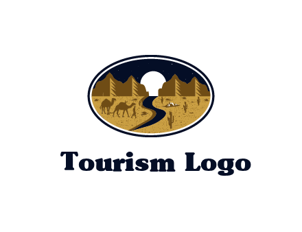 desert moon logo with camels and cactus