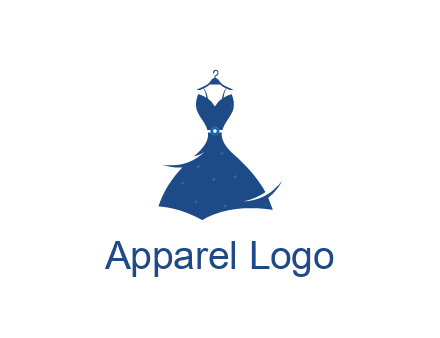 party dress with swooshes hanging on hanger