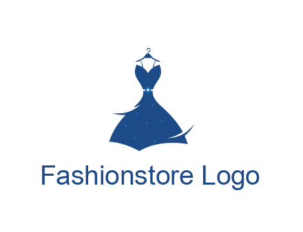 party dress with swooshes hanging on hanger