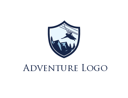 ziplining in mountains in shield logo