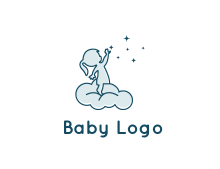 little girl sitting on cloud playing with stars