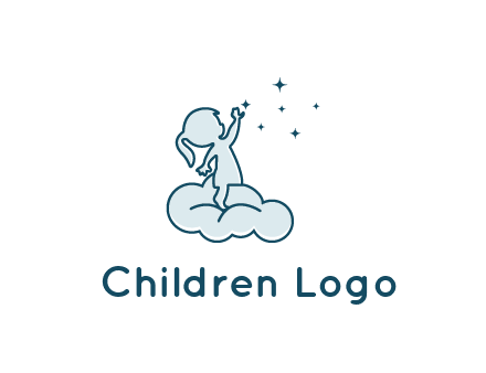 little girl sitting on cloud playing with stars