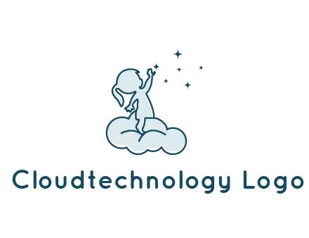 little girl sitting on cloud playing with stars